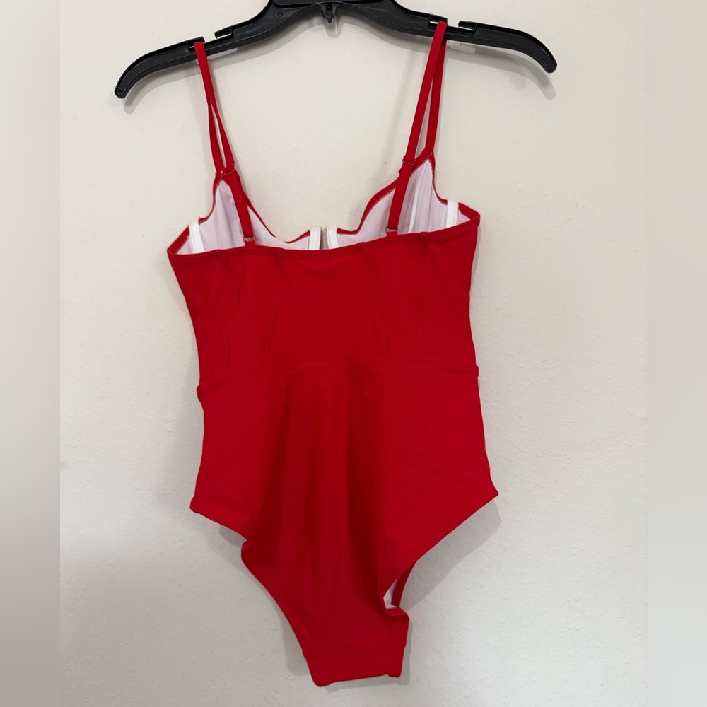 New Solid & Striped Red One Piece Swimsuit With K… - image 3